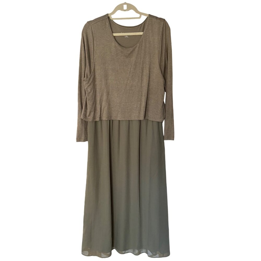 Soft Surroundings Size L NEW Olive Green Cassie Two-Layer Long Sleeve Maxi Dress - Picture 2 of 16